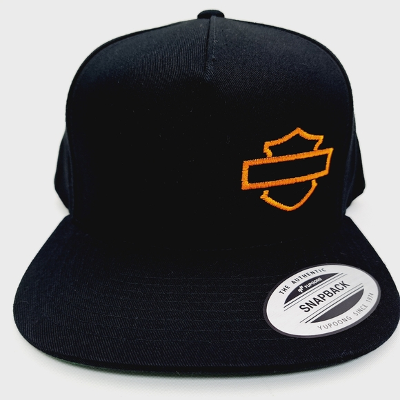 Harley Bar & Shield Flat Bill Snapback Baseball Cap Hat Black Embroidered - Picture 2 of 4